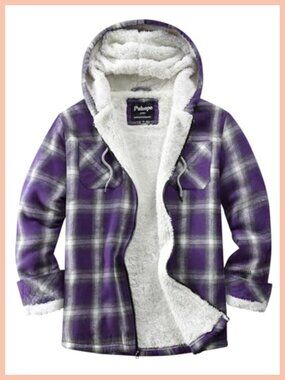 Women's Sherpa Lined Flannel Plaid Fleece Zip Up Hooded Jacket